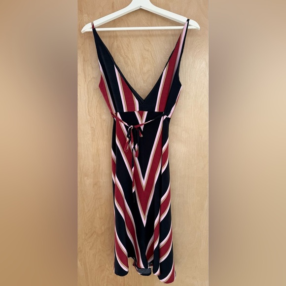 Top Shop Striped V-Neck Midi Wrap Dress - Red and Black - Picture 5 of 13